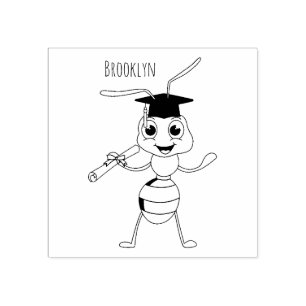 Cute happy red ant cartoon rubber stamp