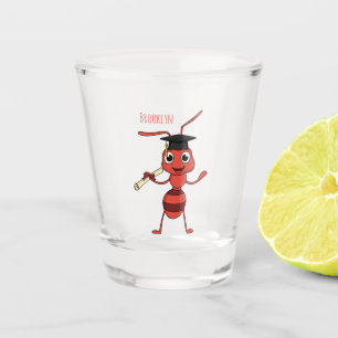 Cute happy red ant cartoon shot glass