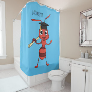 Cute happy red ant cartoon shower curtain