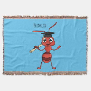 Cute happy red ant cartoon throw blanket