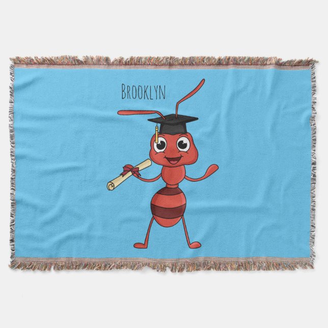 Cute happy red ant cartoon  throw blanket (Front)