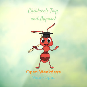 Cute happy red ant cartoon window cling