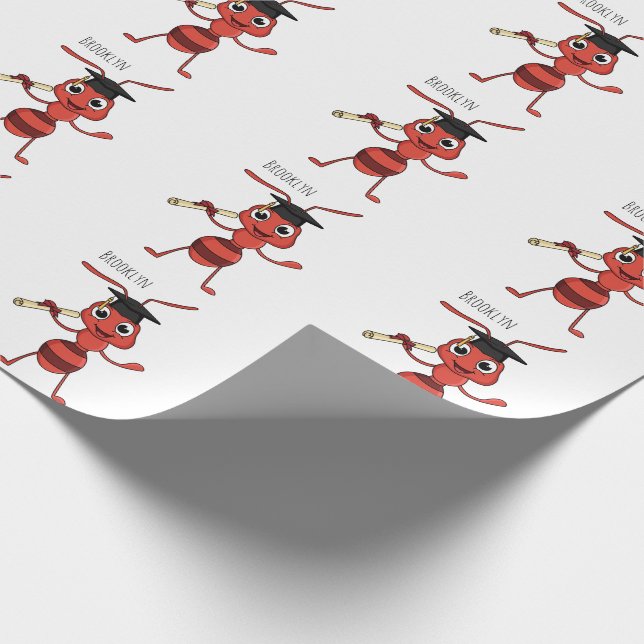 Cute happy red ant cartoon  wrapping paper (Corner)