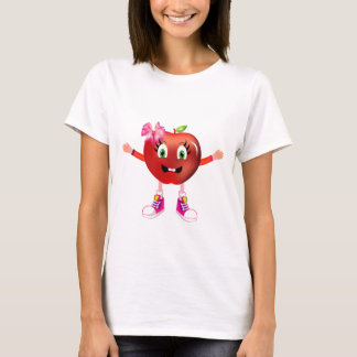 Cute Happy Red Apple Girl Cartoon T-Shirt