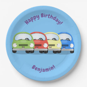 Cute happy red car cartoon illustration  paper plate