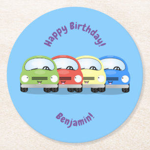 Cute happy red car cartoon illustration  round paper coaster