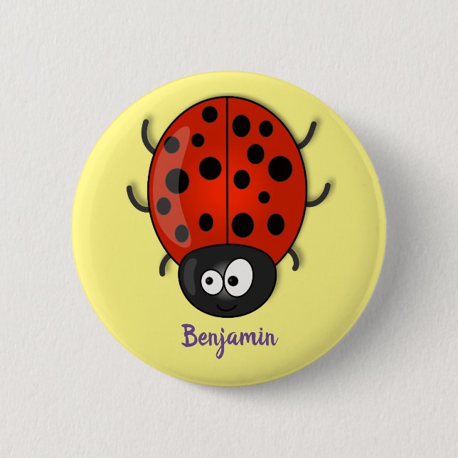 Cute happy red ladybug cartoon illustration 6 cm round badge (Front)