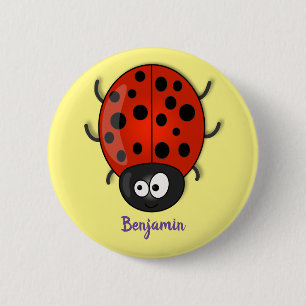 Cute happy red ladybug cartoon illustration 6 cm round badge