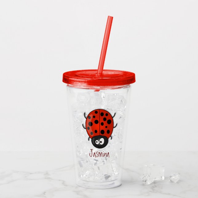 Cute happy red ladybug cartoon illustration acrylic tumbler (Back Ice)