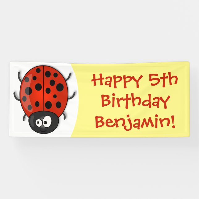 Cute happy red ladybug cartoon illustration banner (Horizontal)