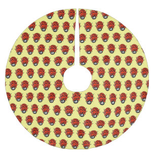 Cute happy red ladybug cartoon illustration brushed polyester tree skirt