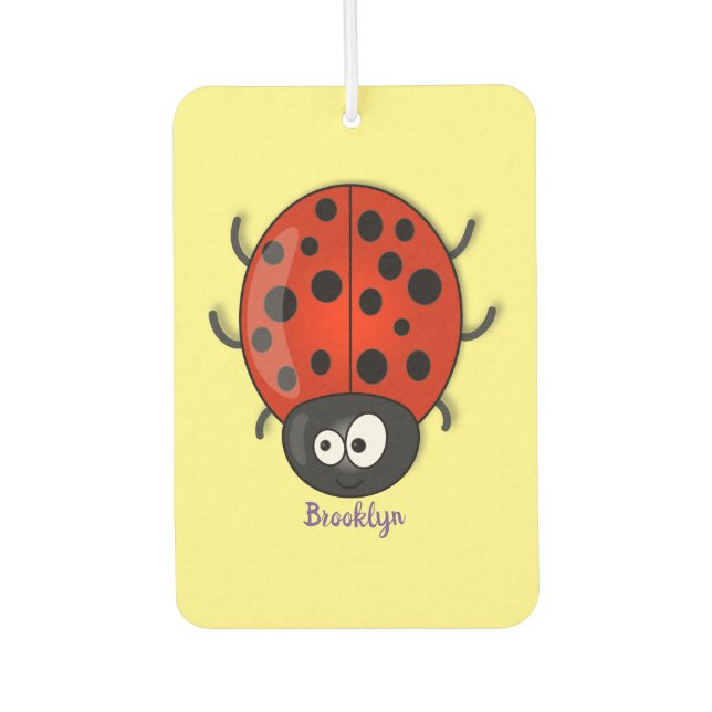 Cute happy red ladybug cartoon illustration car air freshener (Front)