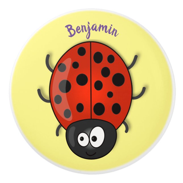 Cute happy red ladybug cartoon illustration ceramic knob (Front)