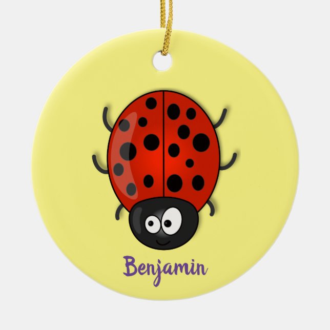 Cute happy red ladybug cartoon illustration ceramic tree decoration (Front)