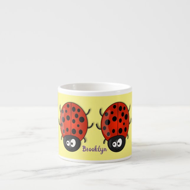 Cute happy red ladybug cartoon illustration espresso cup (Front)