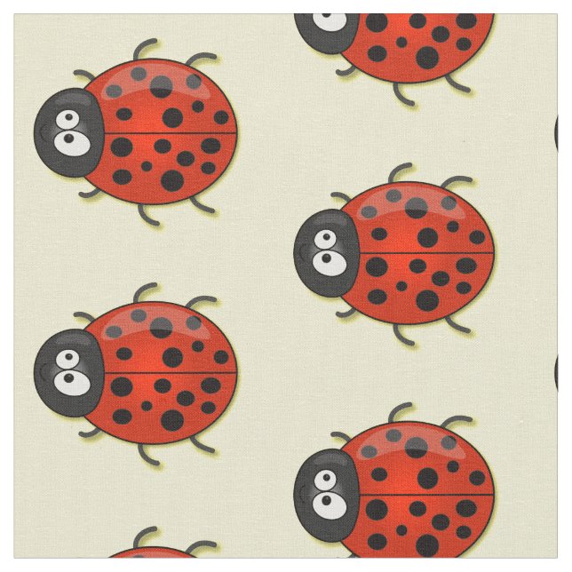 Cute happy red ladybug cartoon illustration fabric (Close Up)