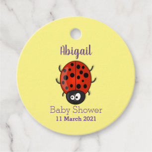 Cute happy red ladybug cartoon illustration favour tags