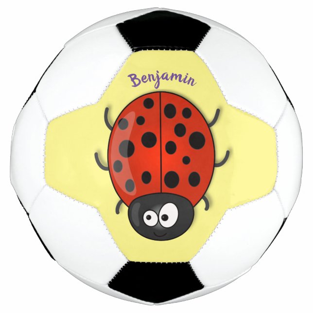 Cute happy red ladybug cartoon illustration football (Front)