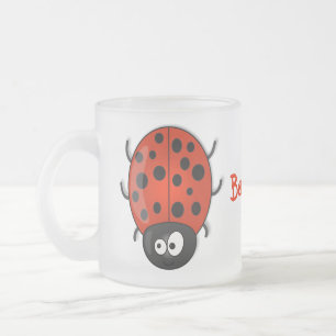 Cute happy red ladybug cartoon illustration frosted glass coffee mug