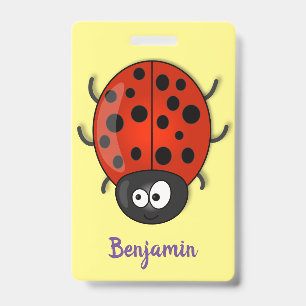 Cute happy red ladybug cartoon illustration ID badge