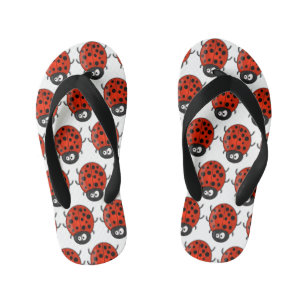 Cute happy red ladybug cartoon illustration kid's flip flops