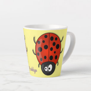Cute happy red ladybug cartoon illustration latte mug