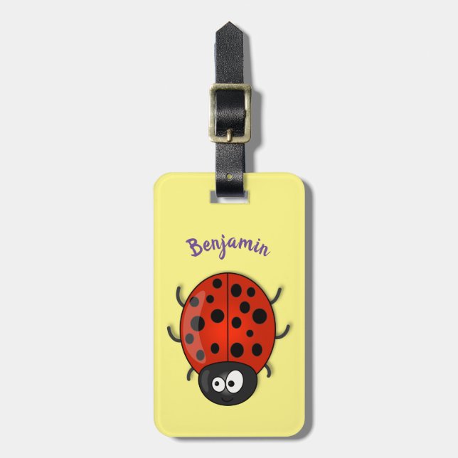 Cute happy red ladybug cartoon illustration luggage tag (Front Vertical)