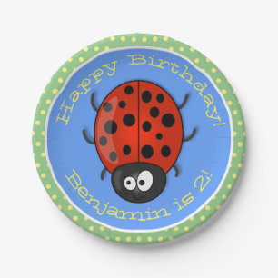 Cute happy red ladybug cartoon illustration paper plate