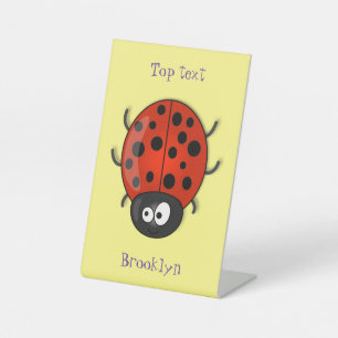 Cute happy red ladybug cartoon illustration pedestal sign
