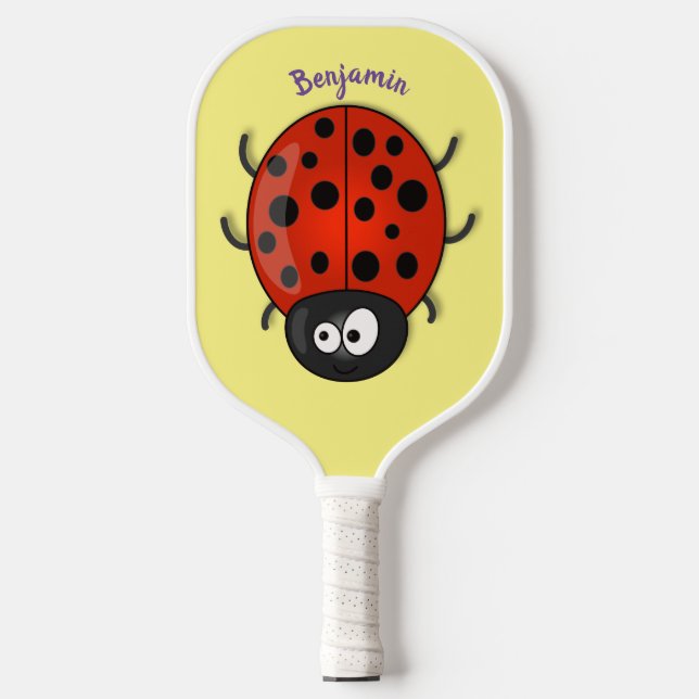 Cute happy red ladybug cartoon illustration pickleball paddle (Front)