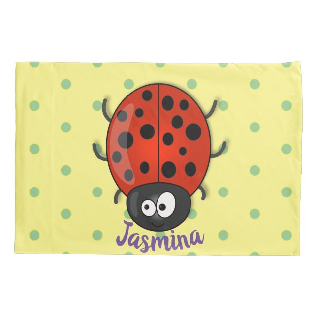 Cute happy red ladybug cartoon illustration pillowcase (Back)