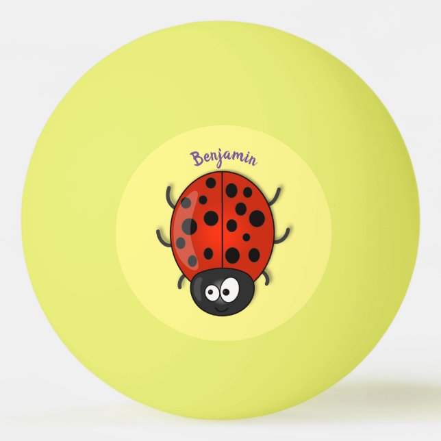 Cute happy red ladybug cartoon illustration ping pong ball (Front)