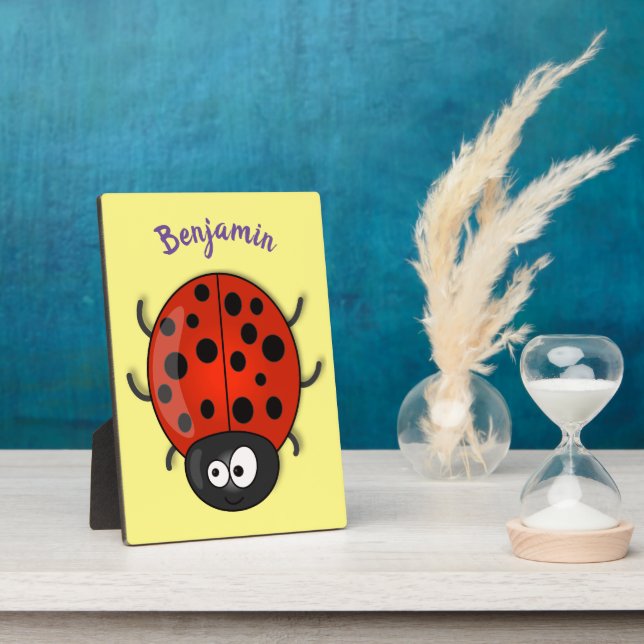 Cute happy red ladybug cartoon illustration plaque (Side)