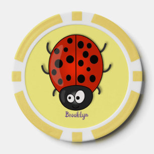 Cute happy red ladybug cartoon illustration poker chips