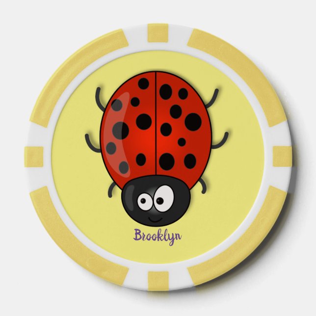Cute happy red ladybug cartoon illustration poker chips (Front)