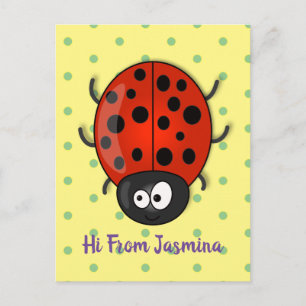 Cute happy red ladybug cartoon illustration postcard
