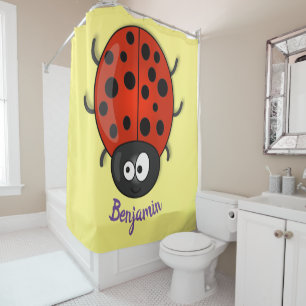 Cute happy red ladybug cartoon illustration shower curtain