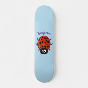 Cute happy red ladybug cartoon illustration skateboard