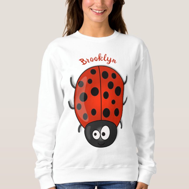 Cute happy red ladybug cartoon illustration sweatshirt (Front)