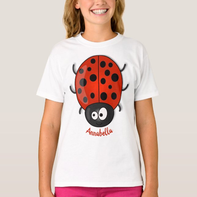 Cute happy red ladybug cartoon illustration T-Shirt (Front)