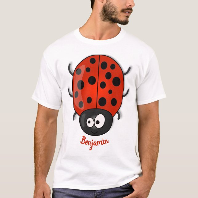 Cute happy red ladybug cartoon illustration T-Shirt (Front)