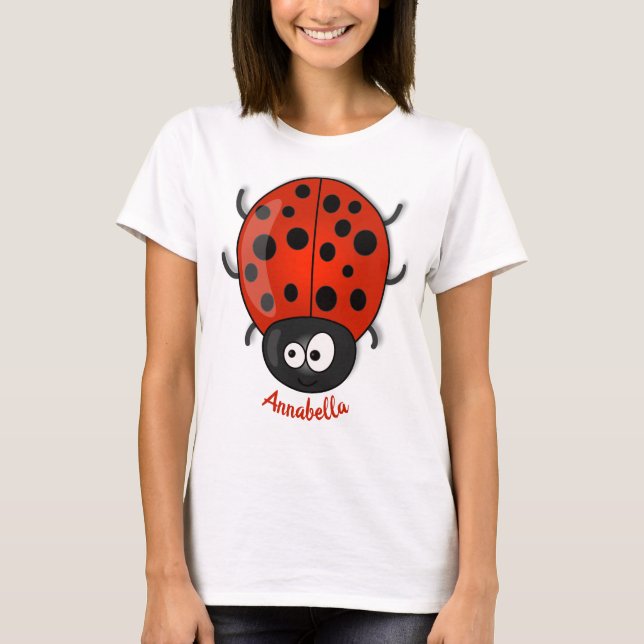 Cute happy red ladybug cartoon illustration T-Shirt (Front)