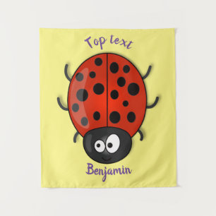 Cute happy red ladybug cartoon illustration tapestry