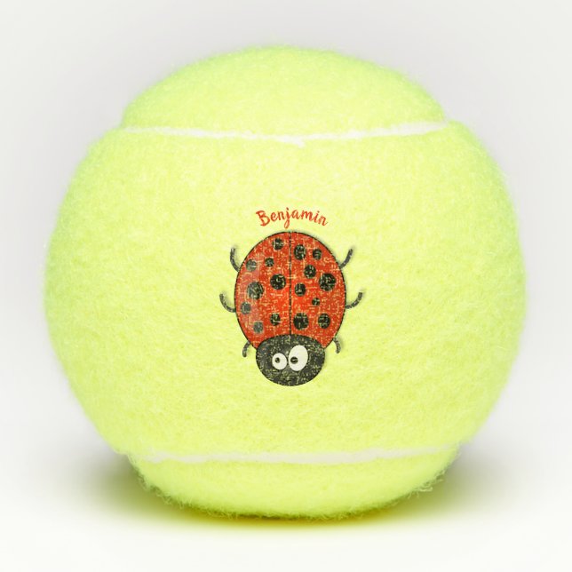 Cute happy red ladybug cartoon illustration tennis balls (Front)