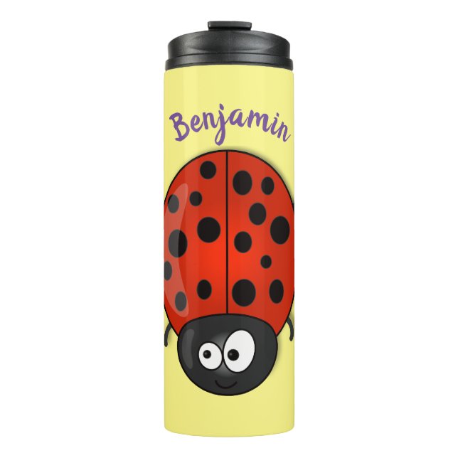 Cute happy red ladybug cartoon illustration thermal tumbler (Front)