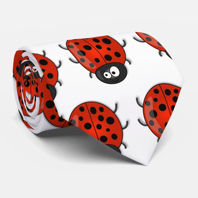 Cute happy red ladybug cartoon illustration tie (Rolled)