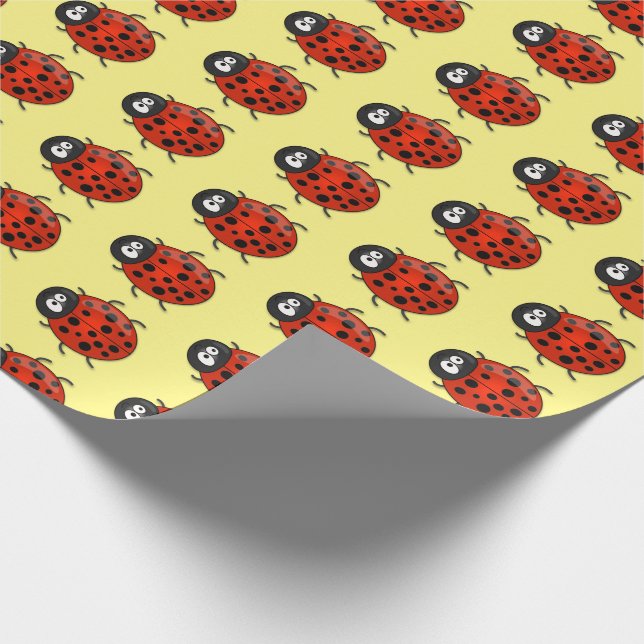 Cute happy red ladybug cartoon illustration wrapping paper (Corner)