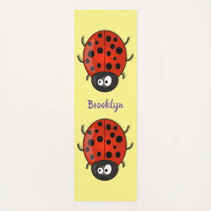 Cute happy red ladybug cartoon illustration yoga mat