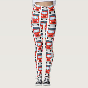 Cute happy red truck cartoon illustration leggings