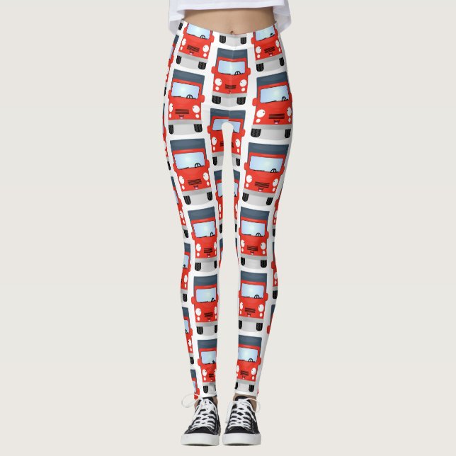 Cute happy red truck cartoon illustration leggings (Front)